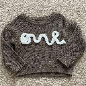 Chunky Knit Sweater with White Rope “One” Detail